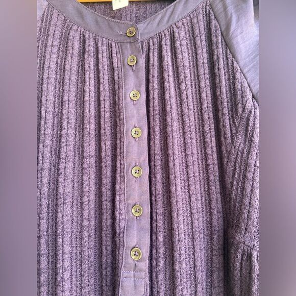 Anthropologie MEADOW RUE Purple Kersee Henley Blouse Top Mixed Materials Size XS - Picture 6 of 8